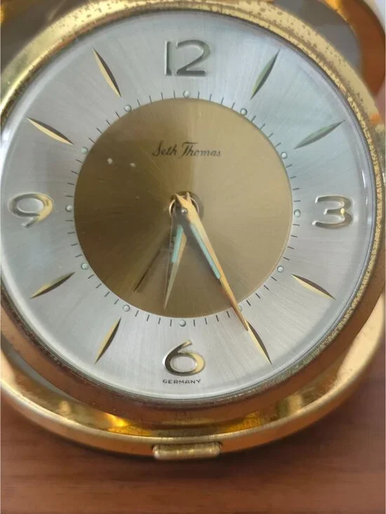 VTG Seth Thomas Keywound Alarm Clock Gold & Black Original Box Germany - WORKS - Picture 8 of 10